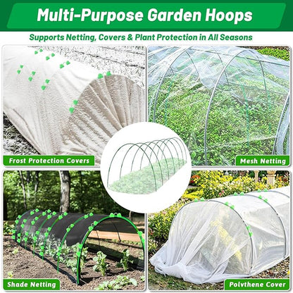 Tetutor Garden Mesh Netting Kit,7 Sets Wide Garden Hoops with 10x30 ft Garden Covers Bird Netting& 12 Clips, Garden Protection for Raised Beds Greenhouse Vegetable Plants Flowers Green