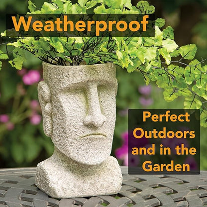 Bits and Pieces - Easter Island Head Statue Planter - Large Garden Decorations - Polyresin Sculpture - Indoor/Outdoor Moai Statue Planter - Moai Head Urn for Plants - 8.75" Tall