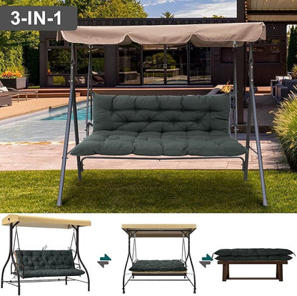 Outdoor Swing Cushions 3 Seater Waterproof, Replacement Bench Cushions for Outdoor Patio Furniture with Backrest, Porch Swing Cushion with Ties for Lawn and Garden (Dark Gray, 40x71in)