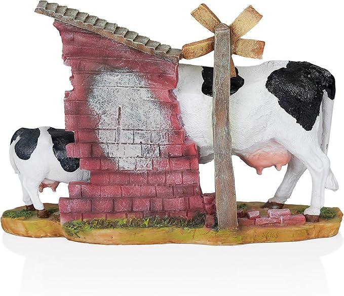Alpine Corporation 11" Tall Outdoor Cow and Calf Statue, Stylish Weatherproof Garden Decor, Multicolor