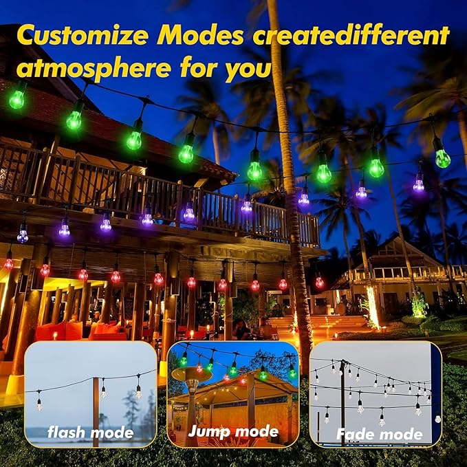 144FT Solar Outdoor String Lights, 45 Shatterproof E26 Edison LED Bulbs, IP65 Waterproof Dimmable RGB Color Changing Patio Lights with 8 Modes & Remote for Garden, Cafe