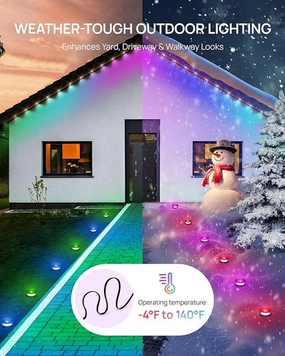 VCOKEN Christmas Pathway Lights, 50FT with Smart 15 LED RGBWW Outdoor Ground Lights with App Control, DIY Scene Modes IP65 Waterproof Walkway Light for Yard, Walkway Driveway Garden Decor