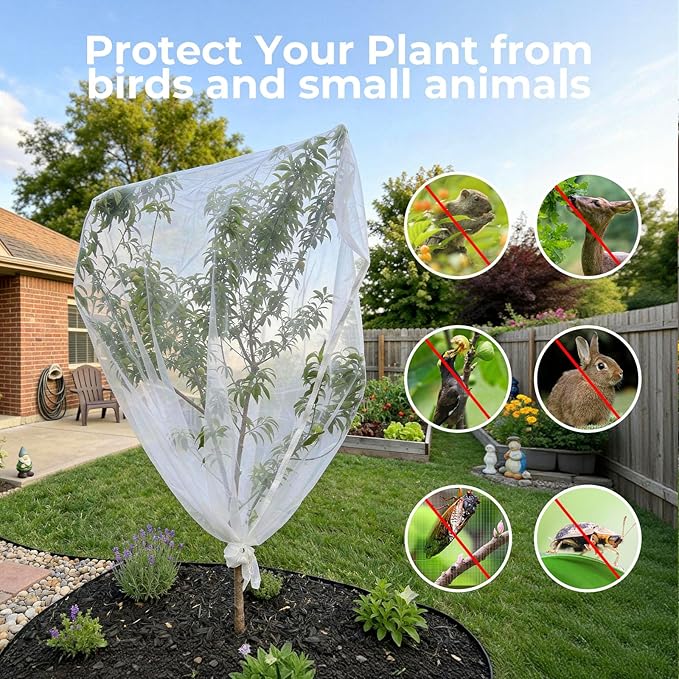 15ft x 15ft Fruit Tree Netting Cover with Zipper & Drawstring, Insect Bird Barrier Netting for Garden Protection, Ultra Fine Mesh Garden Netting, Extra Large