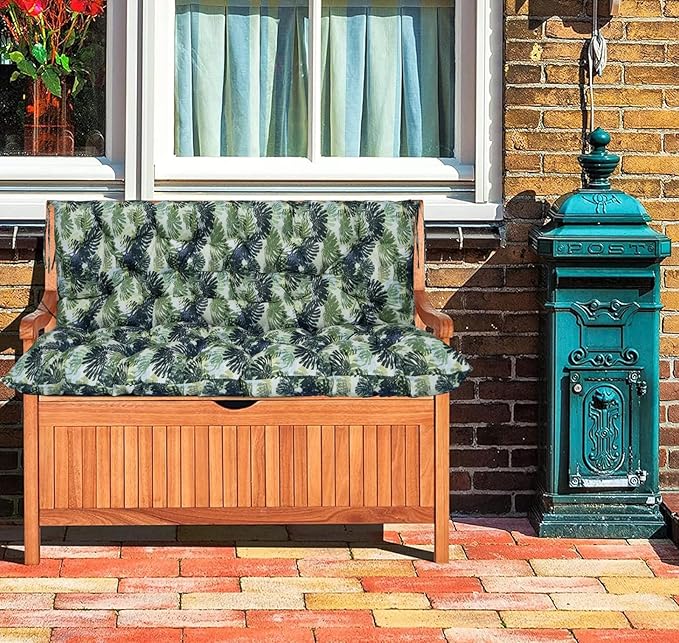 Swing Replacement Cushions with Backrest, 2 or 3 Seater Waterproof Non-Slip Overstuffed Swing Pad, Indoor/Outdoor Bench Cushion for Porch Chair Swings Garden Furniture (Palm Leaves, 40 * 71 in)
