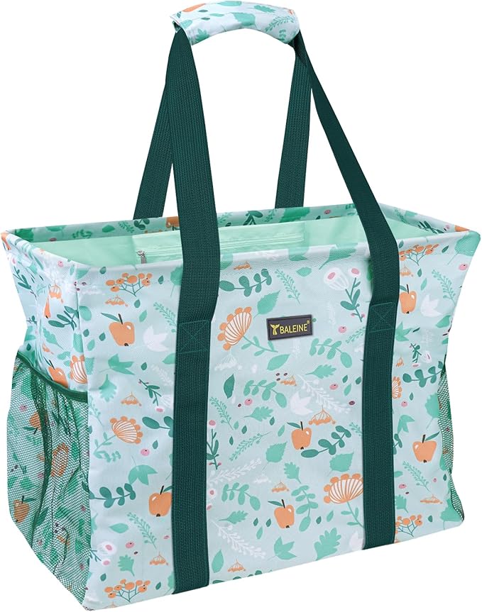 BALEINE Extra Large Utility Tote Bag with Reinforced Wire Frame, Reusable Grocery Bag for Shopping, Picnic (Spring Stroll, 16.5''x14''x10'')