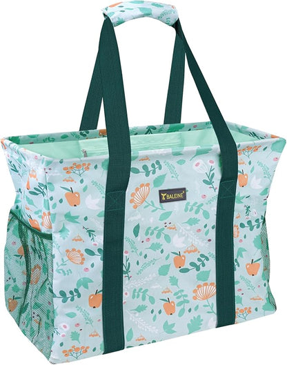 BALEINE Extra Large Utility Tote Bag with Reinforced Wire Frame, Reusable Grocery Bag for Shopping, Picnic (Spring Stroll, 16.5''x14''x10'')