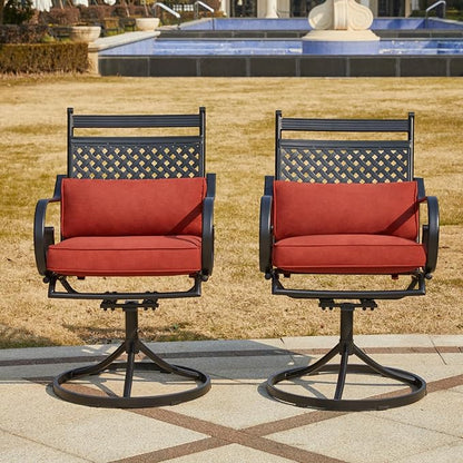 MELLCOM Patio Swivel Chair Set of 8, Heavy Duty Outdoor Dining Chairs with Cushions and Lumbar Pillows, Metal Patio Chairs Gentle Rocker for Outside, Garden Lawn & Porch, Backyard, Red