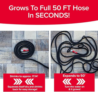 Pocket Hose 50 FT Silver Bullet 2.0 Expandable Garden Hose w/Turbo Shot Nozzle, AS SEEN ON TV, Lead-Free, Solid Aluminum Connectors, Easy On/Off Valve, Kink-Free, Leak-Proof