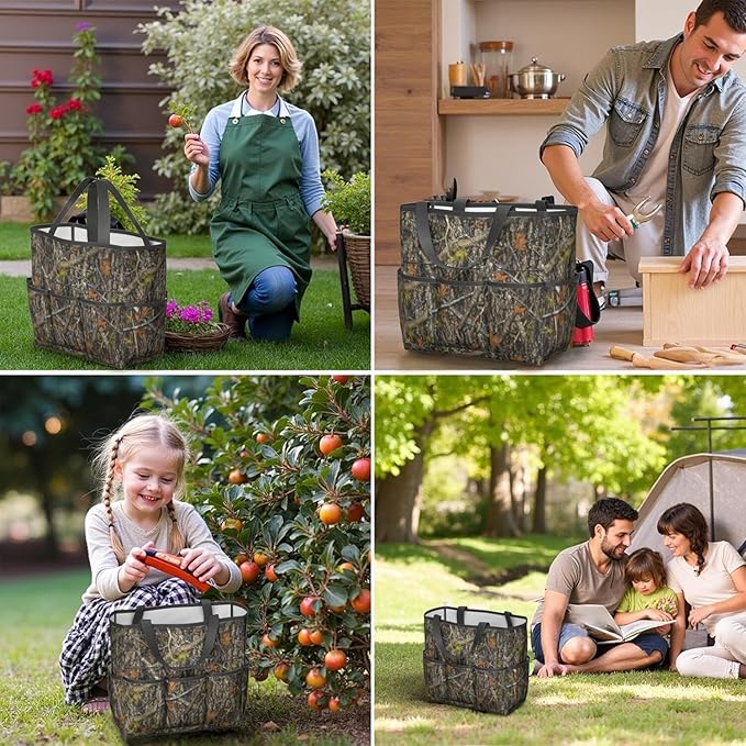 Green Camo Garden Tool Bag - Waterproof Garden Tote with 8 Pockets, Large Storage Home Organizer Gardening Tool Oxford Bag for Garden Tools Kits Holder, Ideal Outdoor Gardening Gift for Women & Men