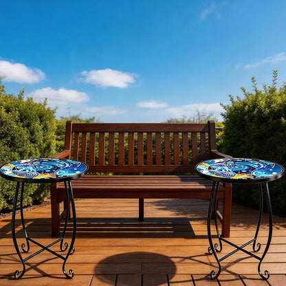 15 Inch Jellyfish Mosaic Side Table (1 PC) - Small Outdoor Round Folding Table with Weather-Resistant Metal Frame, Coastal Accent End Table for Patio, Garden, Balcony, Backyard