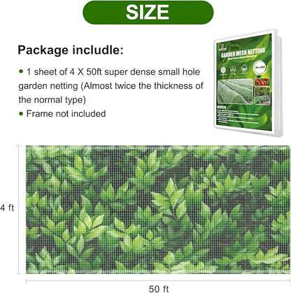 Garden Netting, Jevrench Durable Ultra Fine Garden Netting, Garden Plant Cover Row Cover Makes Plants, Vegetables, Fruits, and Flowers Grow Better (4ft x 50ft)