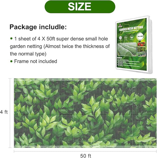 Garden Netting, Jevrench Durable Ultra Fine Garden Netting, Garden Plant Cover Row Cover Makes Plants, Vegetables, Fruits, and Flowers Grow Better (4ft x 50ft)