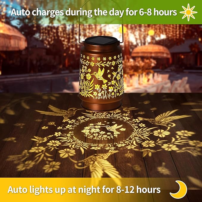 2 Pack Solar Lanterns Outdoor Waterproof, Metal LED Garden Light,for Yard, Patio, Lawn, Tabletop, Pathway, Landscape,Walkway, Terrace, Balcony (Hummingbird)