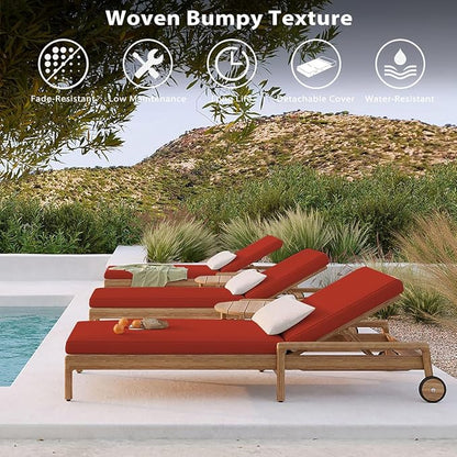 Sundale Outdoor Olefin Chaise Lounge Cushion, Water-Resistant Patio Lounge Chair Cushion, Thick Lounger Pad with 4 Straps Red, 72 x 21 x 4 Inches