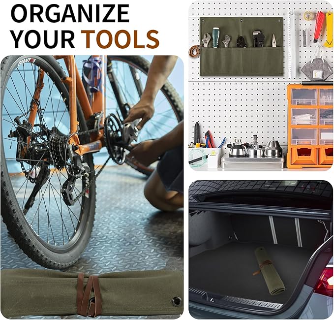 Chisel Roll,Small Tool Roll Pouch,Tool Roll Bag Organizer, Heavy Duty Waxed Canvas Tool Bag, Multi-Purpose Roll-Up Storage Bag for Hand Tools Holder with 6 Pockets Wrench Roll Up Pouch