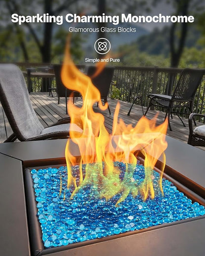 VEVOR Fire Glass, 10 lbs / 4.5 kg High-Temperature Resistant Fireplace Rocks, 3/4-Inch / 19.05 mm Reflective Firepit Glass Beads, High Luster Stone Landscaping for Fire Pit Table, Caribbean Blue