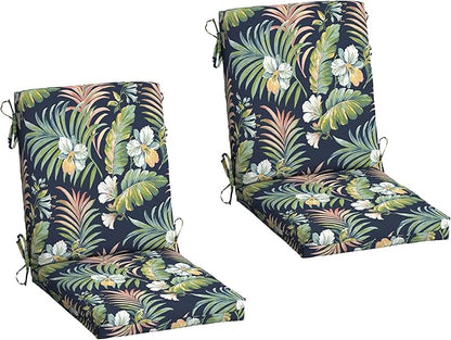 Arden 2-Pack Outdoor Patio Dining Chair Cushion, 20x44, Rain-Proof Seat Pad, Fade-Resistant Outdoor Cushion Simone Blue Tropical