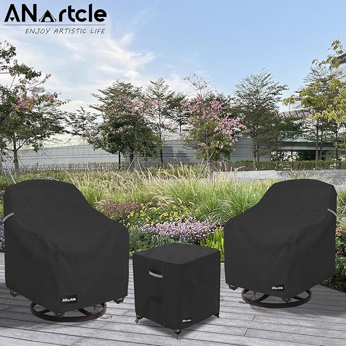 3 Pieces Patio Bistro Sets Cover,600D Waterproof Heavy Duty Patio Furniture Covers,Includes 2 Outdoor Swivel Chair Covers and 1 Patio Wicker Side Table Cover(Black)