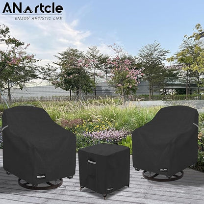 3 Pieces Patio Bistro Sets Cover,600D Waterproof Heavy Duty Patio Furniture Covers,Includes 2 Outdoor Swivel Chair Covers and 1 Patio Wicker Side Table Cover(Black)