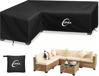 Kipiea L-Shape Patio Furniture Covers Waterproof, 500D Heavy Duty Outdoor Sectional Cover Windproof, Outdoor Couch Cover Anti-UV, No Tears & No Fading (Left Facing, 58" x 78" L x 33.5" D x 31" H)