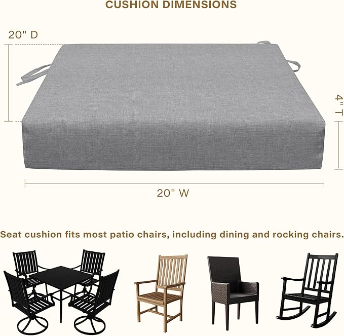Honeycomb Outdoor Set of 2 Seat Pads, 20 x 20, Textured Solid Platinum Grey Dining Chair Cushions for Patio Furniture