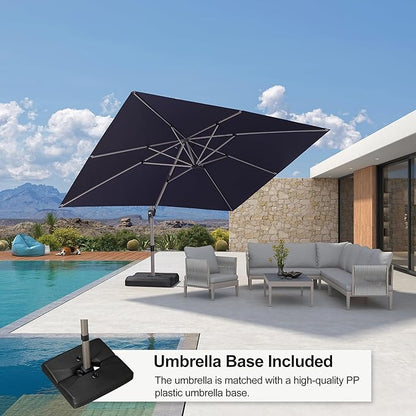 PURPLE LEAF Patio Umbrella with Base Included, 10‘×13’ Outdoor Aluminum Cantilever Umbrella with 360° Rotation, Aluminum Large Offset Umbrella for Outdoor Garden Pool, Navy Blue
