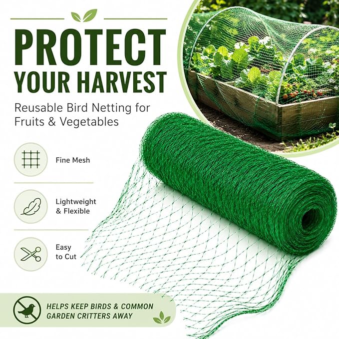 Garden Netting, 13 x 20 FT Bird Netting for Garden Plant Protection, Reusable Fine Mesh for Fruit Trees, Vegetable Plants, Blueberry Bushes, Raised Beds, Chicken Coop (13x20ft)
