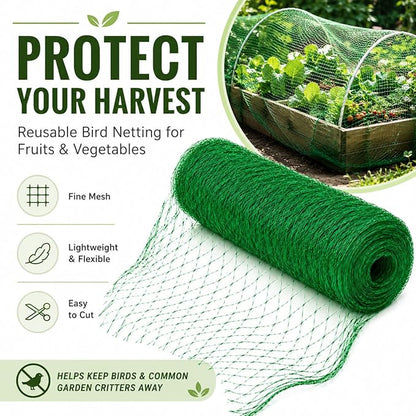Garden Netting, 13 x 50 FT Bird Netting for Garden Plant Protection, Reusable Fine Mesh for Fruit Trees, Vegetable Plants, Blueberry Bushes, Raised Beds, Chicken Coop (13x50ft)