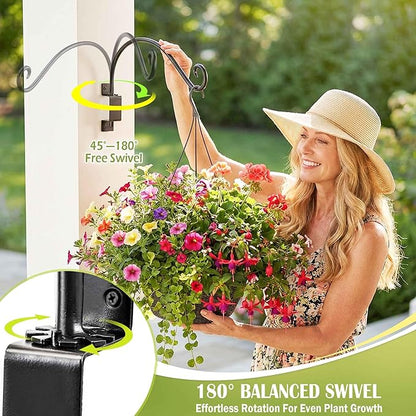 Qiang Ni Plant Hanger Outdoor: 22 Inch Bird Feeder Bracket for Garden Patio Decor - Swivel Adjustable Wall Mount Plant Hook for Hanging Flower Baskets