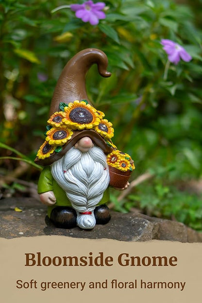 Solar Garden Gnome Statue, 7.67 Inch Resin Gnome Outdoor Decor for Yard, Backyard, Patio, Porch, Lawn; Garden Decor, Gnome Gifts, Birthday Gifts for Grandma Mom Women