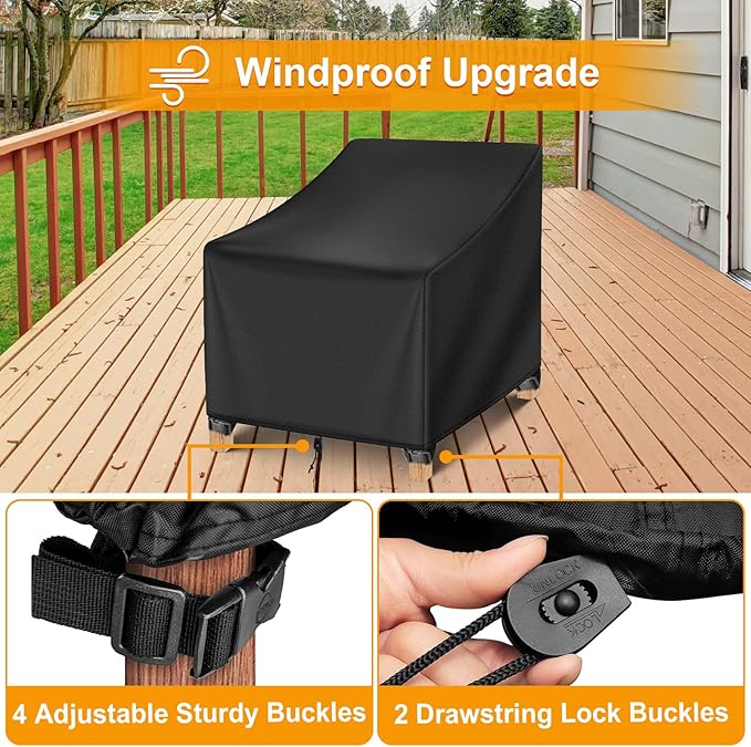 Kipiea Patio Chair Covers Waterproof Winter 2 Pack - Heavy Duty Lawn Outdoor Furniture Chair Covers with Anti UV and No Tears, No Fading (38" W x 31" D x 31" H)