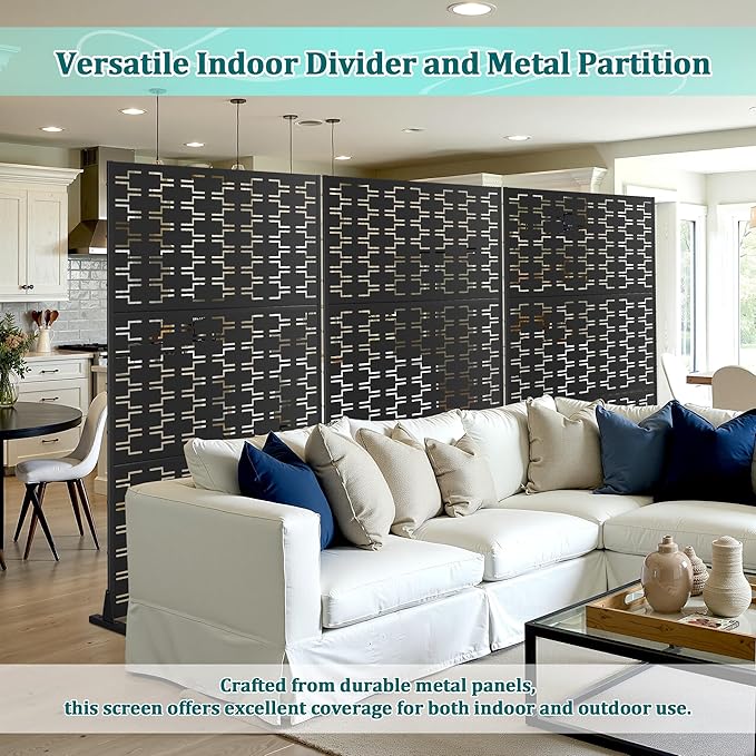 Metal Privacy Screen Outdoor Privacy Screen, Freestanding Fence Panel for Outside, 72''H×47''W, Decorative Screen Panel for Backyard/Patio/Deck