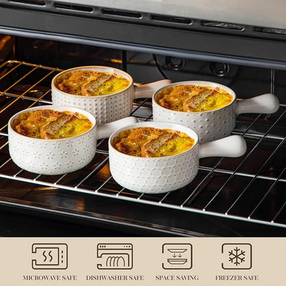 MALACASA French Onion Soup Bowls with Handles - 20 oz Oven Safe Bowls Soup Crocks for Chilli, Beef Stew, Cereal & Pasta - 5 Inch, Set of 4, Series LYDIA