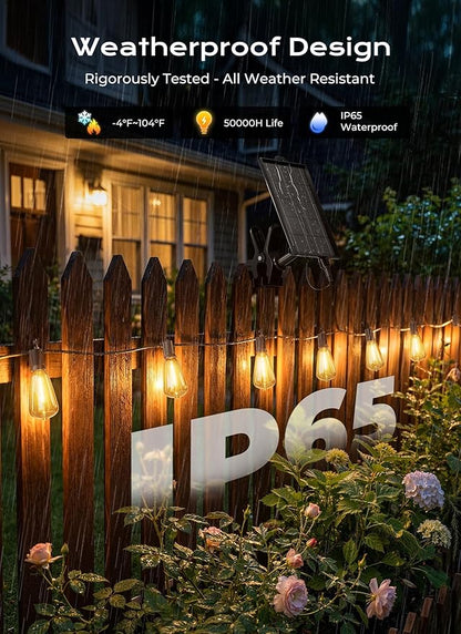 Brightown 108FT 50+2 LED Solar String Lights Outdoor Waterproof, Patio Lights with Remote and Shatterproof Bulbs, Dimmable & Timable, 3 Light Modes, Solar Lights Outdoor for Yard Garden Camping Party