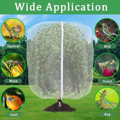 2Pack 9.84FT x9.84FT Insect Netting Bag with Zipper and Drawstring, Garden Bird Barrier Mesh Covers Bags,Fruit Tree Netting for Protecting Blueberry Flowers Bush Plants from Bugs and Other Animals