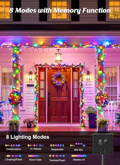 Brightown Solar String Lights Outdoor, 2 Pack Total 80FT 200 LED Solar Powered String Lights Waterproof with 8 Modes, Auto On/Off, Patio Lights for Outside Tree Garden Balcony Party Decor (Multicolor)