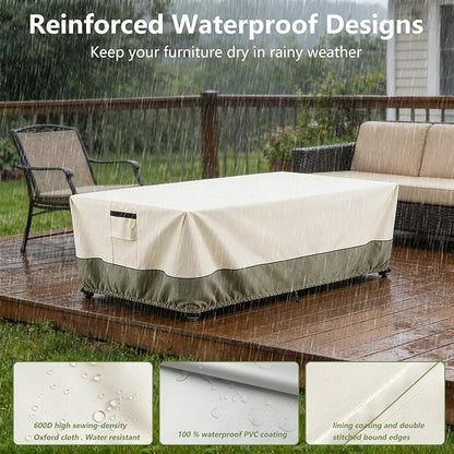 72 Inch Rectangular/Oval Patio Table Cover,Heavy Duty Waterproof Outdoor Dining Table Cover, Patio Furniture Covers, Beige
