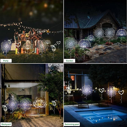 Slyuexu Solar Garden Lights Outdoor Waterproof, 2 Pack 120 LED Solar Firework Lights Decorative Garden Décor Outside for Flowerbed Pathway Party Christmas Decoration, White