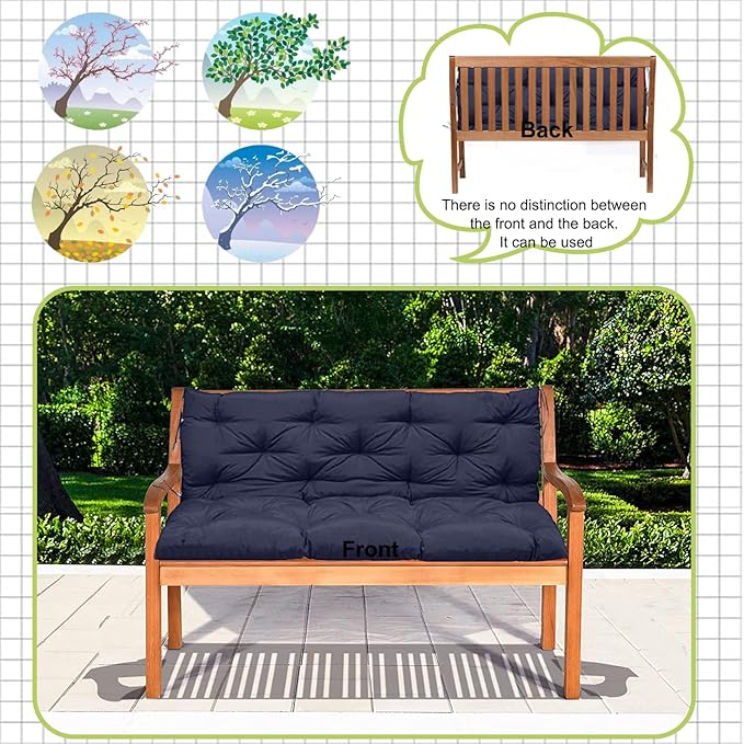 Replacement Cushions for Outdoor Swing, Outdoor Cushions for Patio Furniture with Backrest, Waterproof Thicken 4" porch swing cushions, for Outdoor Patio Garden Furniture(Navy blue 40 * 47 in)