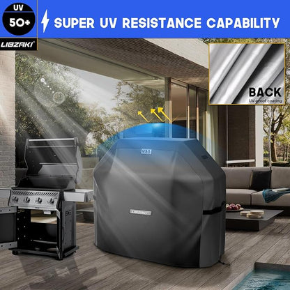 LIBZAKI Grill Cover 420D Waterproof, Weather Resistant, Rip-Proof, Anti-UV, Fade Resistant,Gas Grill Cover for Weber,Char Broil,Nexgrill Grills, etc.72 inches-Black
