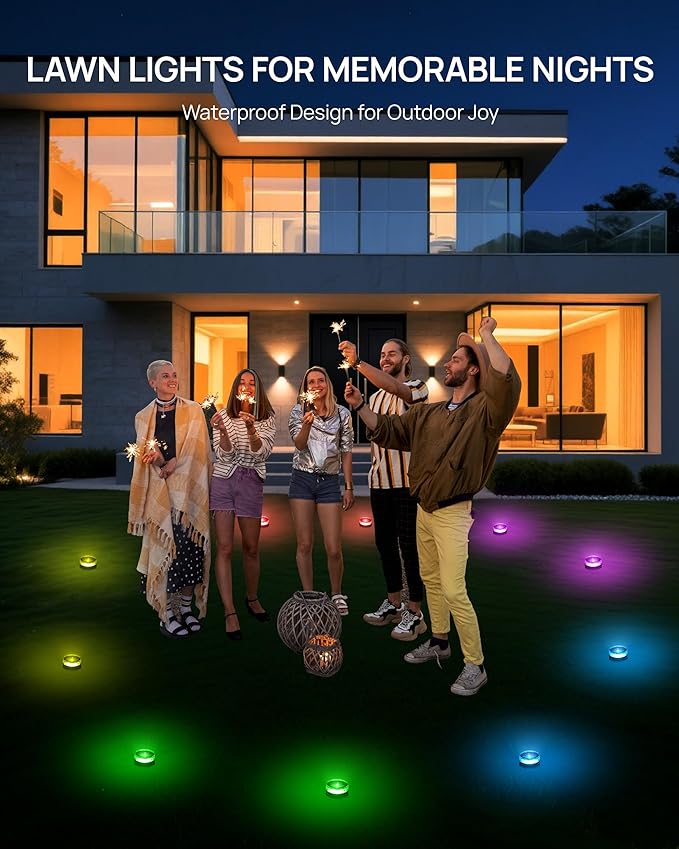 VCOKEN Christmas Pathway Lights, 50FT with Smart 15 LED RGBWW Outdoor Ground Lights with App Control, DIY Scene Modes IP65 Waterproof Walkway Light for Yard, Walkway Driveway Garden Decor