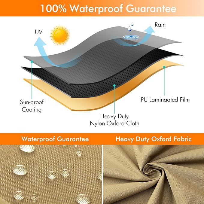 WLEAFJ Patio Chaise Lounge Cover Waterproof, Heavy Duty Outdoor Lounge Chair Covers, Durable Patio Furniture Covers, 78L x 34W x 32H inch，Khaki