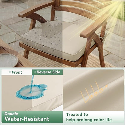 Outdoor Chair Cushions Set of 4: Waterproof & Fade Resistant Patio Furniture Cushions - 19 x 19 x 2 Inch Non Slip Round Corner Seat Cushion Pads with Removable Cover for Garden Yard Lawn, Cream