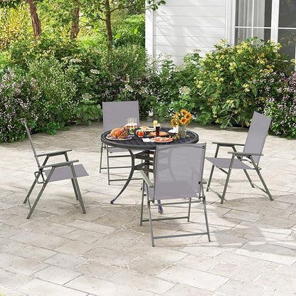 Giantex Patio Folding Chairs, Outdoor Lawn Chairs with Rustproof Metal Frame, Portable Dining Chairs for Porch, Deck, Garden, Backyard, Camping (1 Count (Pack of 2), Gray)