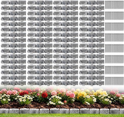 Landscape Edging Garden Edging Border Faux Stone Edging,91FT x 2.75 in Tall Decorative Stone-Look Garden Border for Flower Bed Edging,Yard Edging,Lawn Trees and Gardens,with Anchoring Spikes,Gray