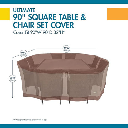 DUCKCOVERS Ultimate Water-Resistant 92 Inch Square Patio Table & Chair Set Cover, Outdoor Table Cover