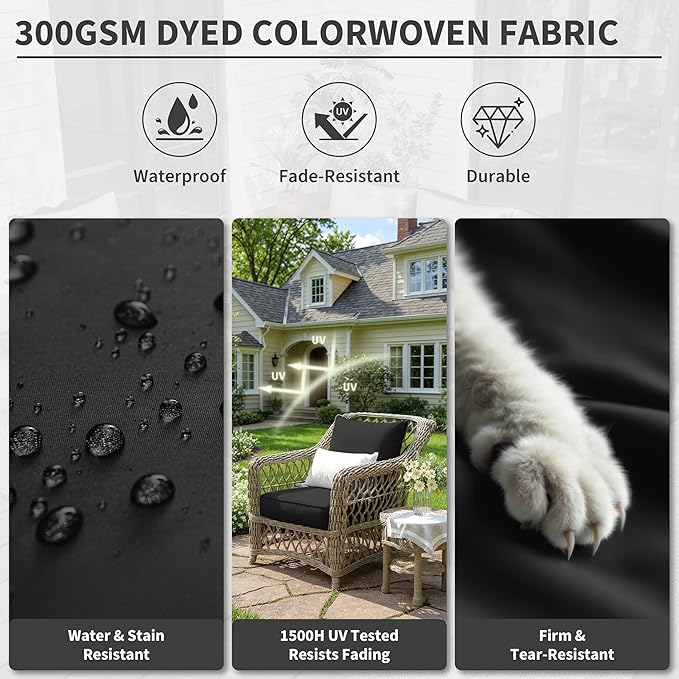 Premium Outdoor Seat Cushion Chair Cushions for Patio Furniture 24 L X 24 W X 5 H Waterproof & Fade Resistant Deep Seat and Backrest Cushion Set with Removable Covers for Chair, Sofa