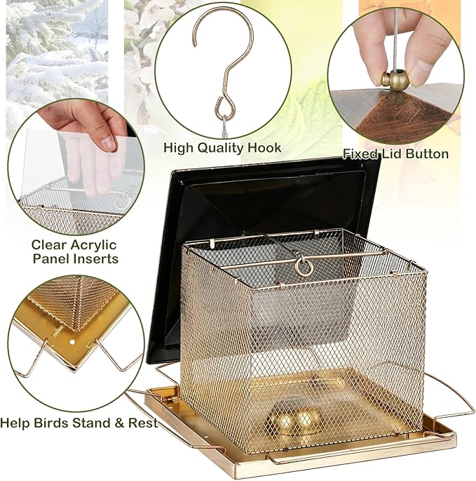 Bird Feeder, Heavy Duty Metal Bird Feeders for Outdoor Hanging, 9LB Extra Large Capacity Wild Birdfeeder for Garden Yard Outside Backyard