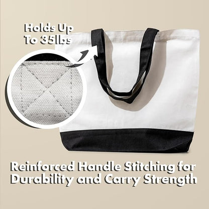 Carrywell (Not Made In China) Canvas Tote Bags 12-Pack, 15"x 18.5" Reusable Cotton Shopping Bag, Durable 13oz Organic Cloth With Handles