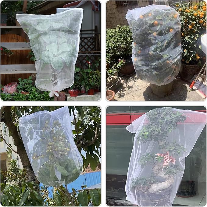 Kikhope 10 Pcs Garden Mesh Netting - 29"x21" Insect Bird Netting Pest Barrier Bags with Drawstring -Plant Fruit Protection Bag for Fruit Trees & Tomato Plants, Blocks Birds, Squirrels & Insects